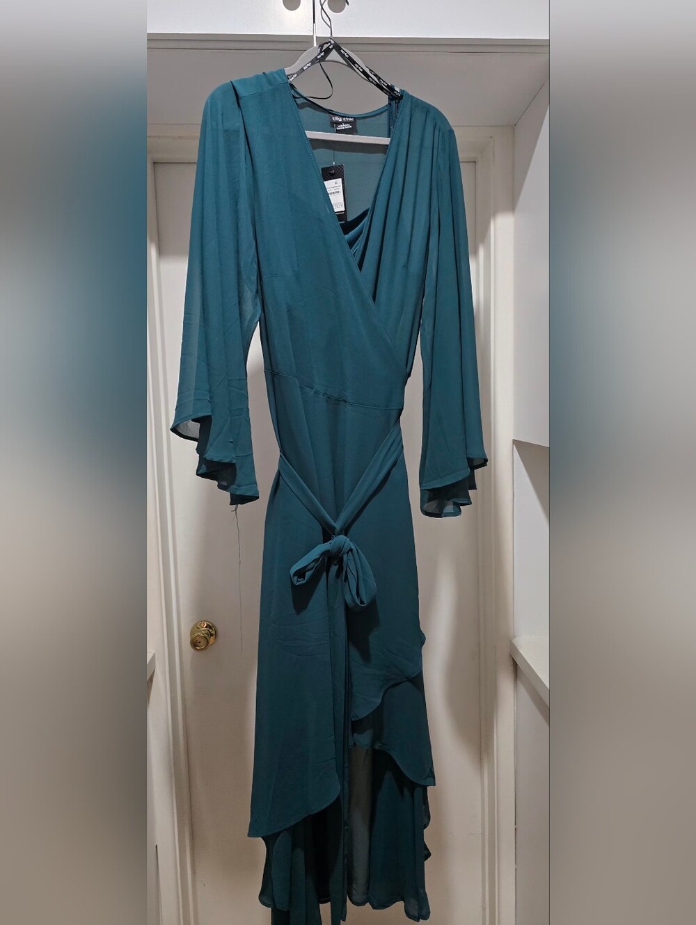 City Chic Fleetwood Maxi High-Low Wrap Dress Alpine Green Size L/US20 - Picture 6 of 14
